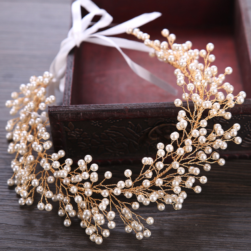 2019 Latest Gold Hair Flowers For Wedding Party Bridal Bridesmaid Baroque chic Crystal Pearls Rhinestone headband Wedding Dress 6*36cm