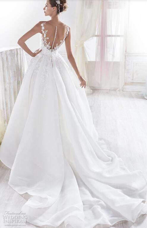 Nicole White Wedding Dress Elegant Sheer Jewel Neck Lace Applique Side Split Sweep Train Garden Bridal Gowns With Pockets