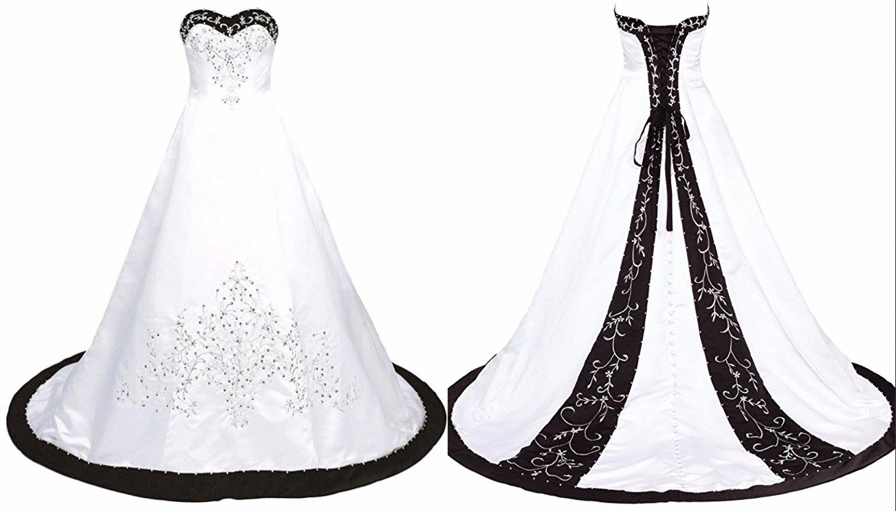 Classic Black And White Wedding Dress Embroidery Princess Satin A line Lace up Back Court Train Sequins Beaded Long Cheap Wedding Gowns
Classic Black And White Wedding Dress Embroidery Princess Satin A line Lace up Back Court Train Sequins Beaded Long Cheap Wedding Gowns