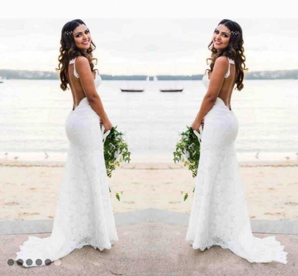 Vintage Beach Wedding Dresses Mermaid Spaghetti Sweep Train Bridal Gowns With Full Lace Backless Wedding Gowns, Ivory
Vintage Beach Wedding Dresses Mermaid Spaghetti Sweep Train Bridal Gowns With Full Lace Backless Wedding Gowns, Ivory
