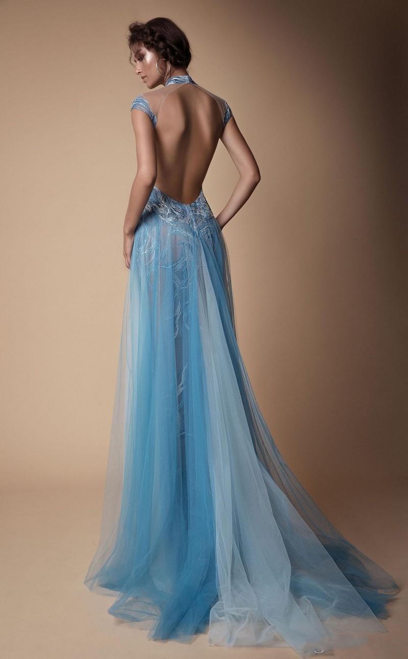 Berta Illusion Dresses Evening Wear High Collar Sexy Prom Dress Backless Mermaid Runway Fashion Gown With Detachable Train