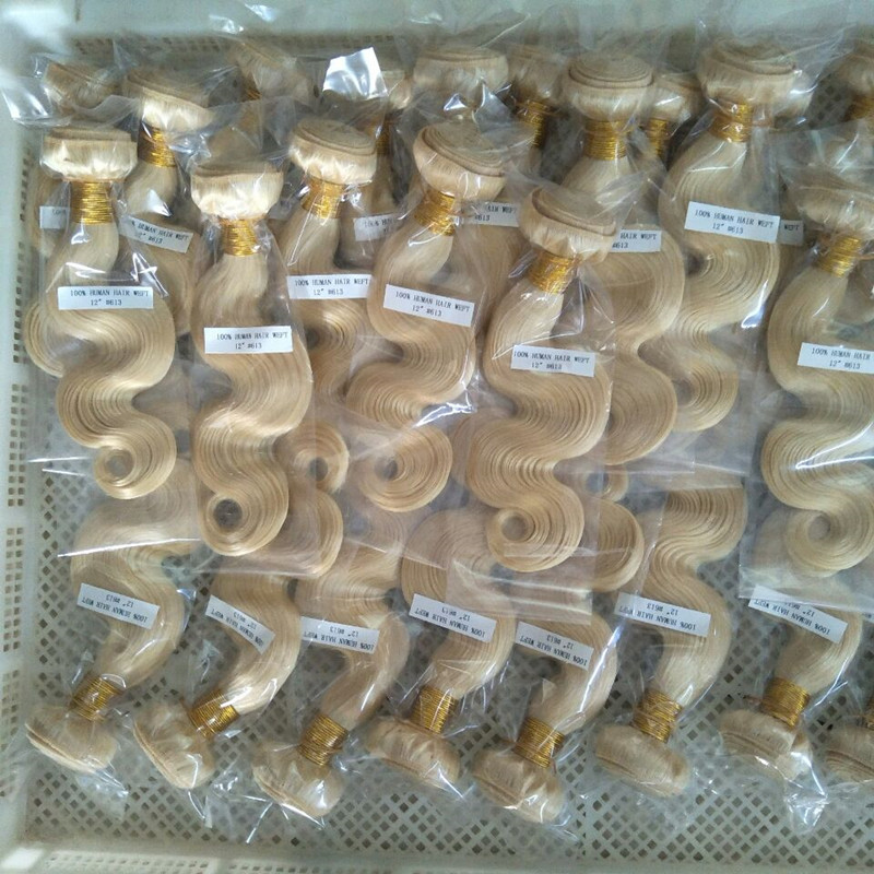 6pcs lot 50gr pc 100 human remy hair top grade bleach blonde color 613 body wave hair weave free shipping