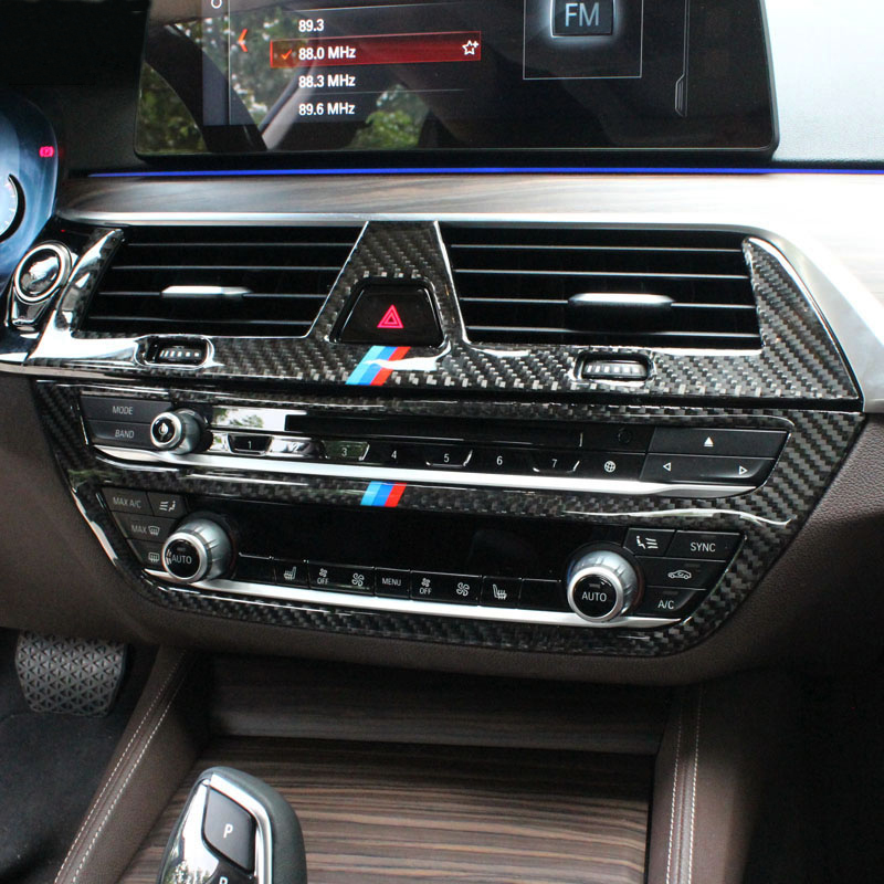 Carbon Fiber Interior Trim Air conditioning CD Control Panel Cover Trim Car Styling Stickers For BMW G30 5 Series Auto accessories