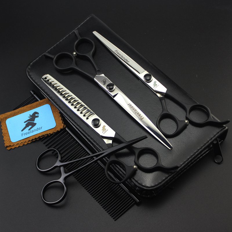 professional freelander 7.0 inch pet hair cutting/thinning scissors Fishbone scissors Black/Silver/Green with case