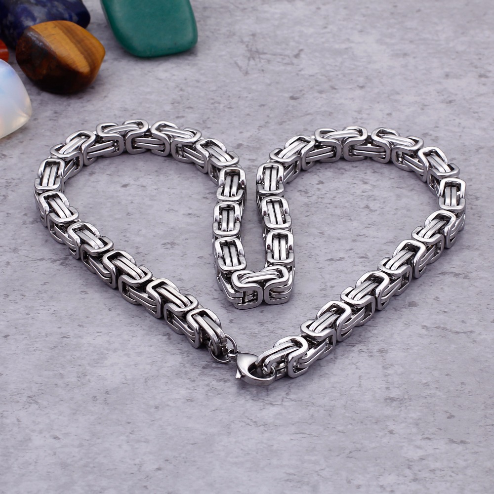 5mm/6mm/8mm wide Silver Stainless Steel King Byzantine Chain Necklace Bracelet Mens Jewelry Handmade