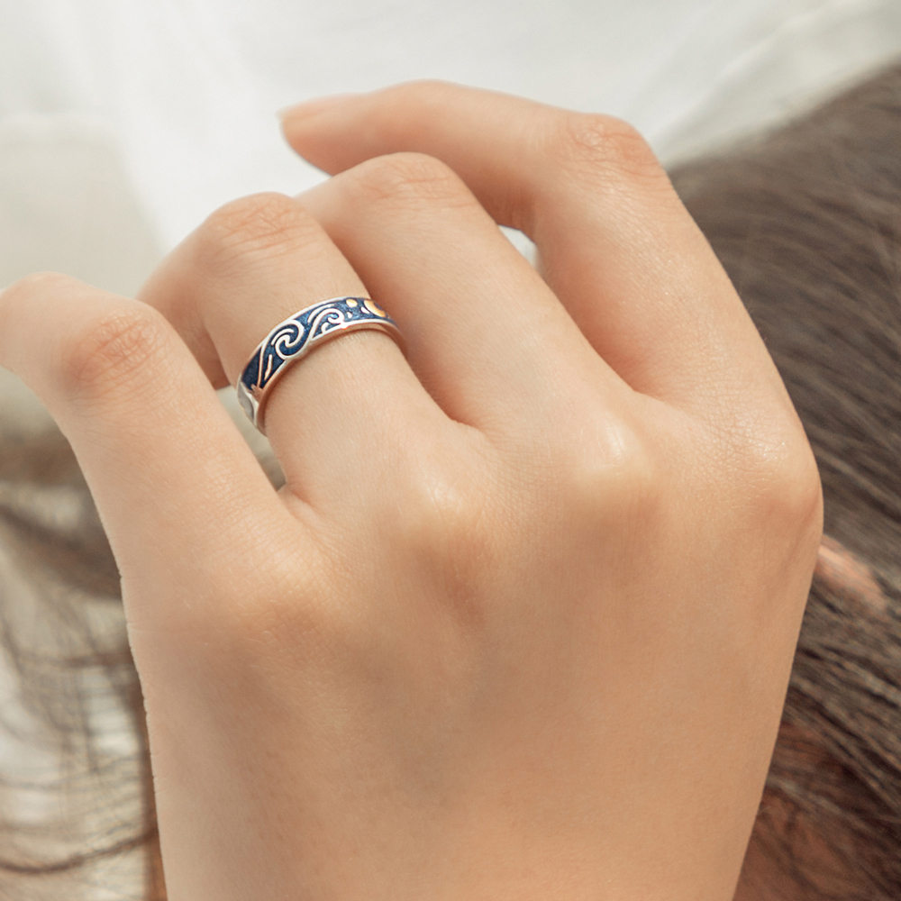 Thaya Genuine s925 Silver Ring Van Gogh's Glitter Deer Sky Gold Moon Star Finger Ring bohemian Vintage jewelry for Women S18101001