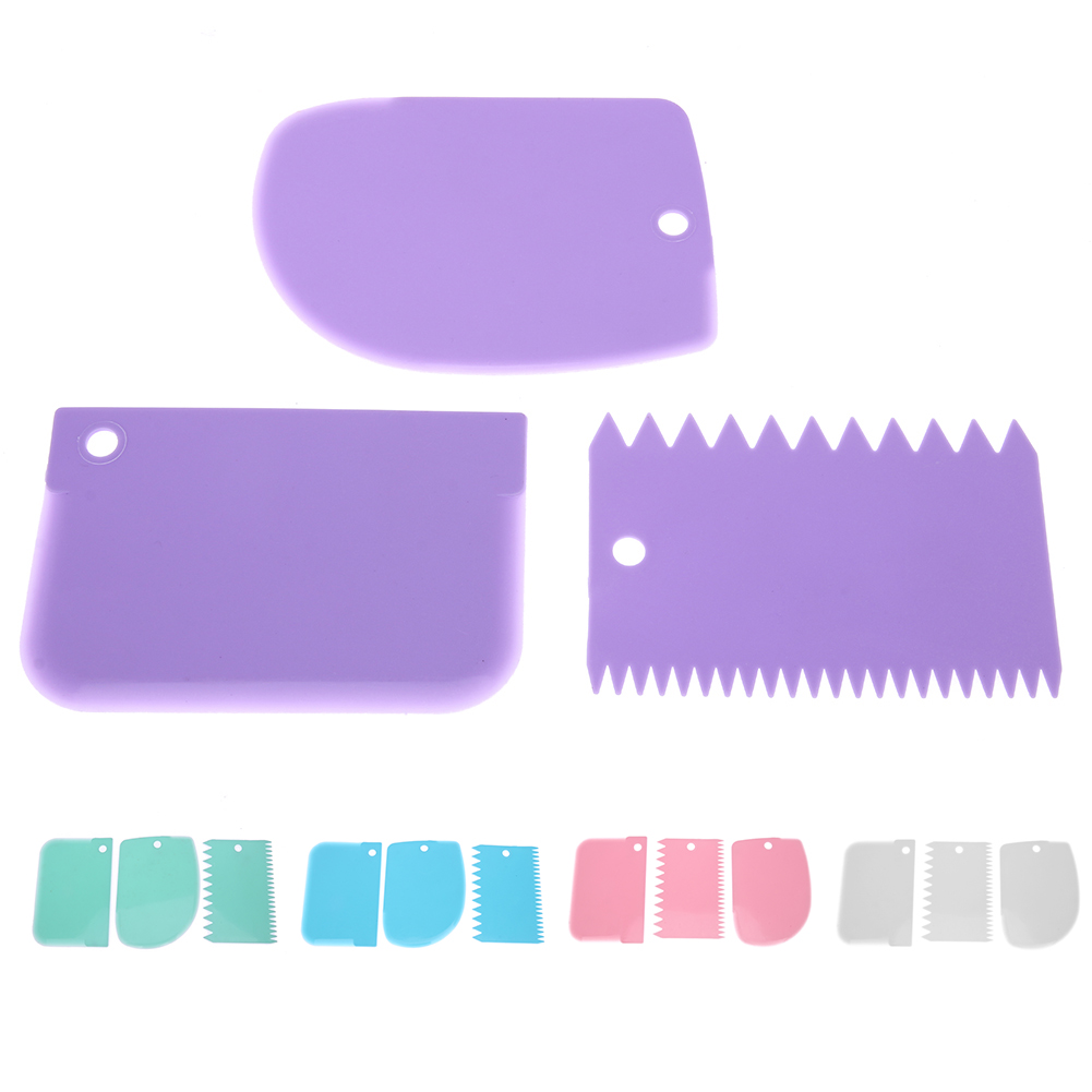 3Pcs/set Plastic Dough Knife Icing Fondant Scraper Jagged Edge Cake Spatula Baking Pastry Tools Plain Smooth Cake Paddle