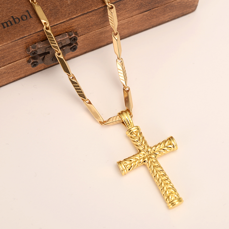 MEN'S Women cross 18 k Solid gold GF charms lines pendant necklace fashion christian jewelry factory wholesalecrucifix god gift