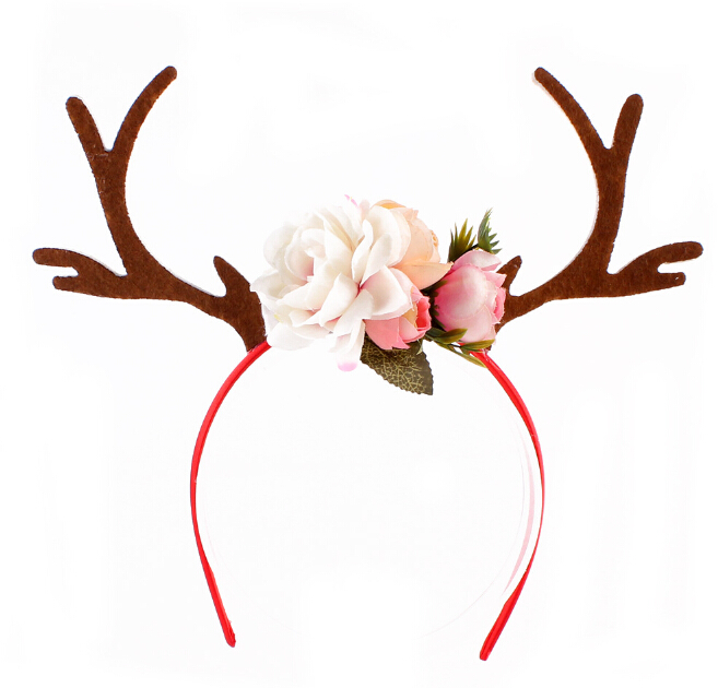 Christmas Headband Elk Deer Antlers Ear Hair Hoop with Flowers Antlers Costume