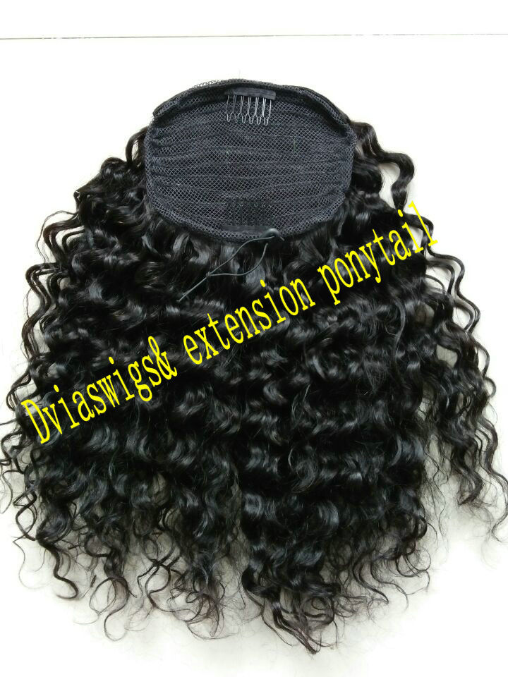 Brazilian Loose wavy hair puff updo remy Human Hair Ponytail Extension Brazilian Virgin Hair Ponytail Extension with black drawstring 1b