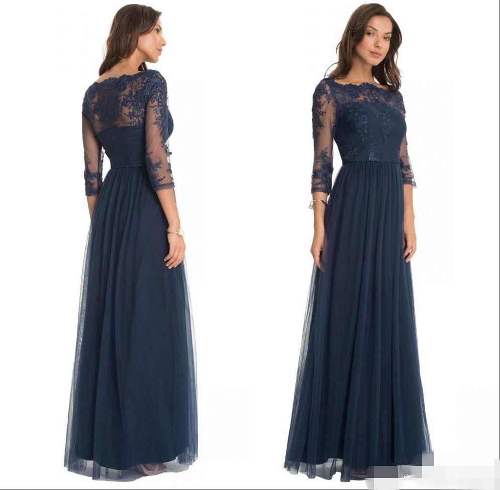 Custom Made 2019 Vintage Dark Navy Lace Sheer Mother of the Bride Groom Dresses with 3/4 Long Sleeves Floor Length Evening Wear Gowns
Custom Made 2019 Vintage Dark Navy Lace Sheer Mother of the Bride Groom Dresses with 3/4 Long Sleeves Floor Length Evening Wear Gowns