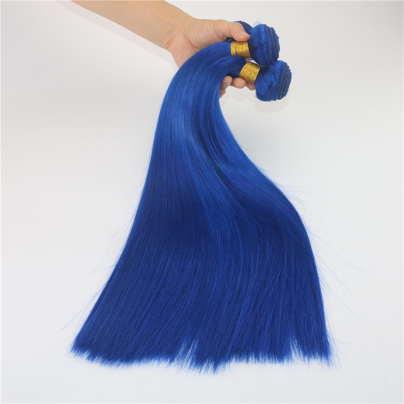 Blue Color Unprocessed Virgin Brazilian Remy Human Hair Extensions Slik Straight Hair Bundles 8A Grade Thick ends Hair Weft Weave