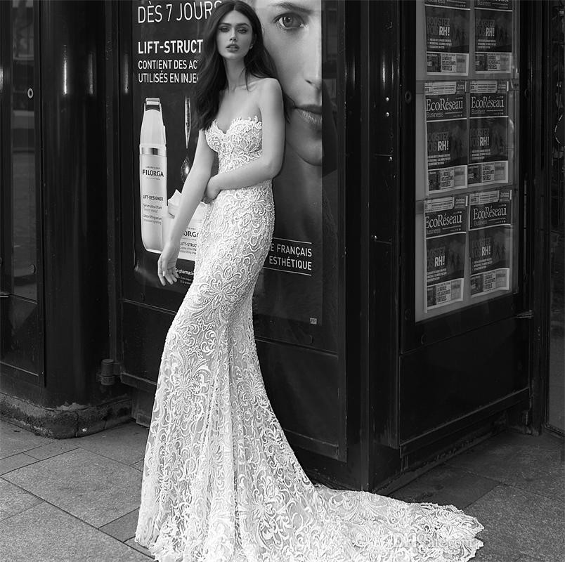 julie vino mermaid wedding dress full lace appliqued sweetheart neck backless bridal gowns sweep train plus size wedding dress