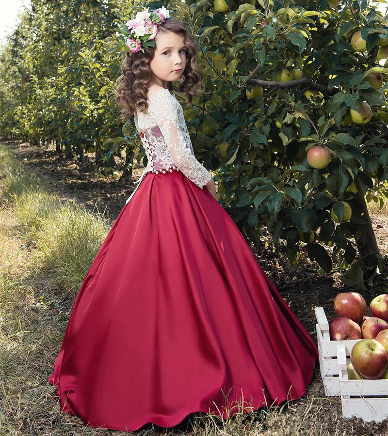 2019 New Arrival Flower Girls Dresses For weddings Lace Top Off The Shoulder Long Sleeves Kids Formal Wear Ball Gown Communion Dress