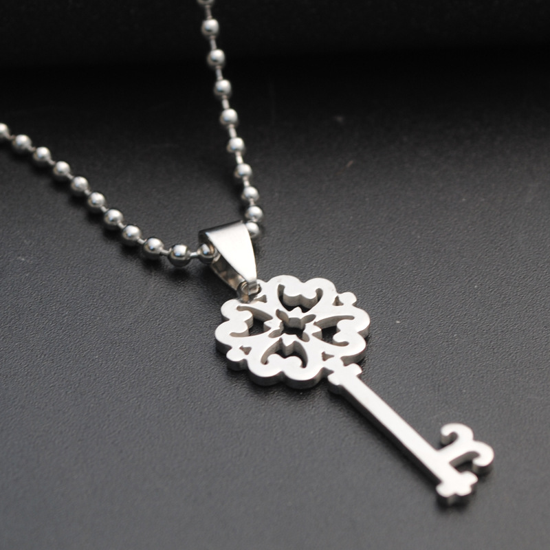 1pcs stainless steel retro flower key necklace love heart lock unique symbol key necklace snowflake unlocking tool hollow key love necklace