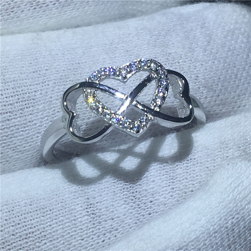 Vecalon Heart to Heart Real Soild 925 Sterling Silver ring 5A Zircon Cz Engagement wedding Band rings for women Bridal Gift