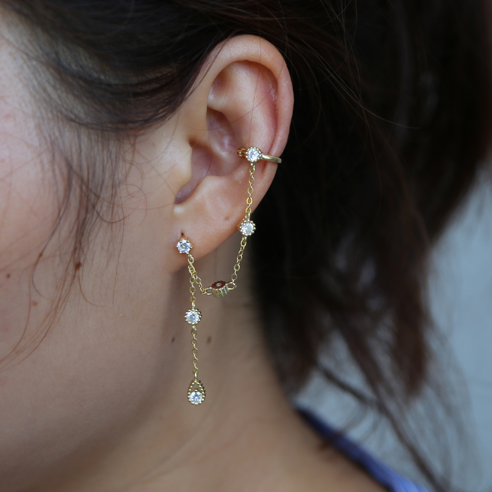 1 piece elegance tassel earring for women 925 sterling silver single cz stud circle ear cuff link chain gorgeous european women jewelry