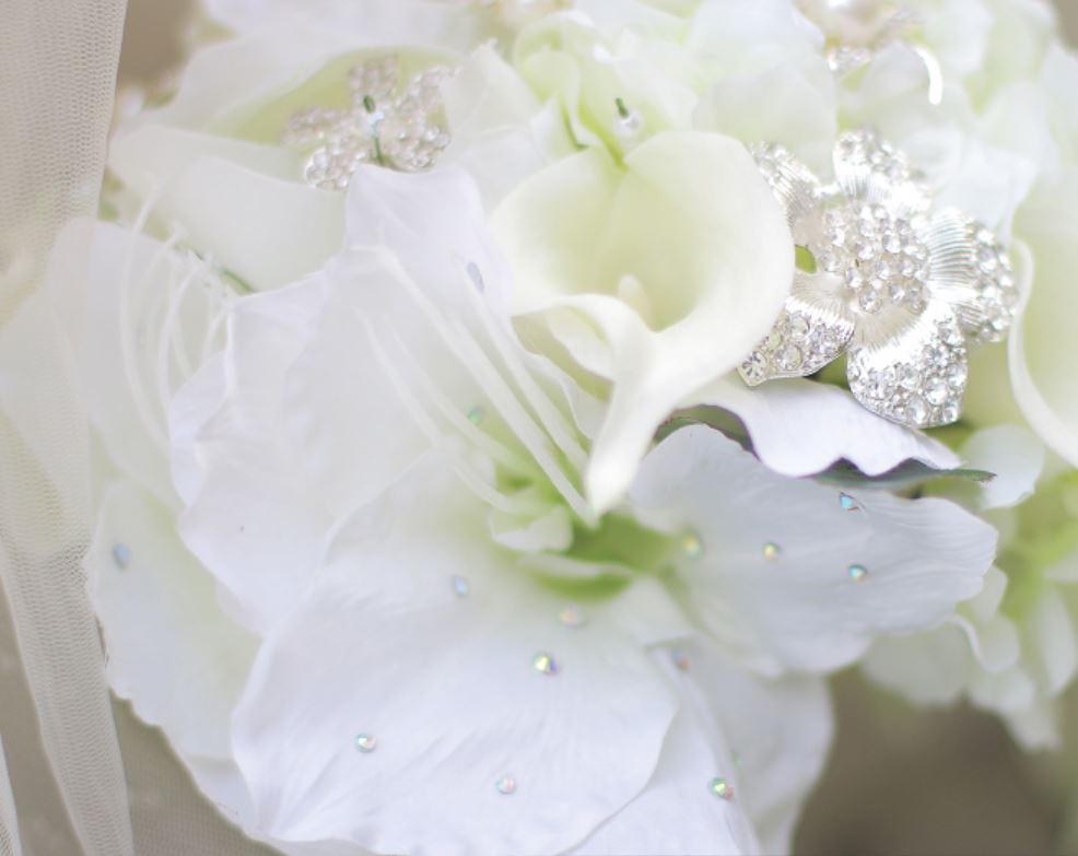 Custom drip simulation flower wedding bouquet white calla rose hydrangea DIY pearl crystal jewelry brooch bridal bouquet