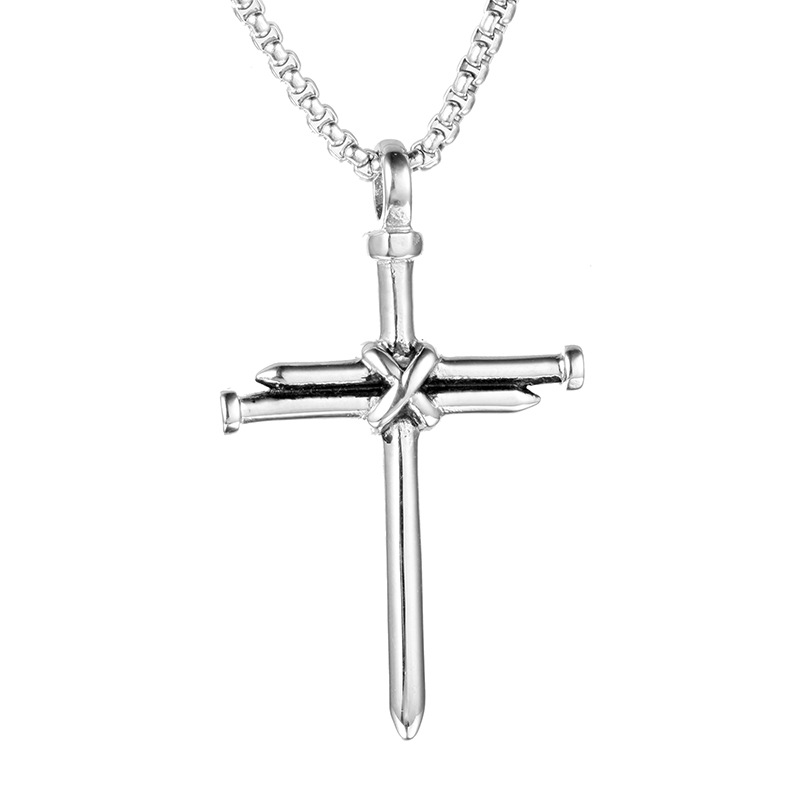 Hip Hop Gothic 316L Stainless Steel Nail Cross Pendant Necklace Gold Plated Mens Jewelry