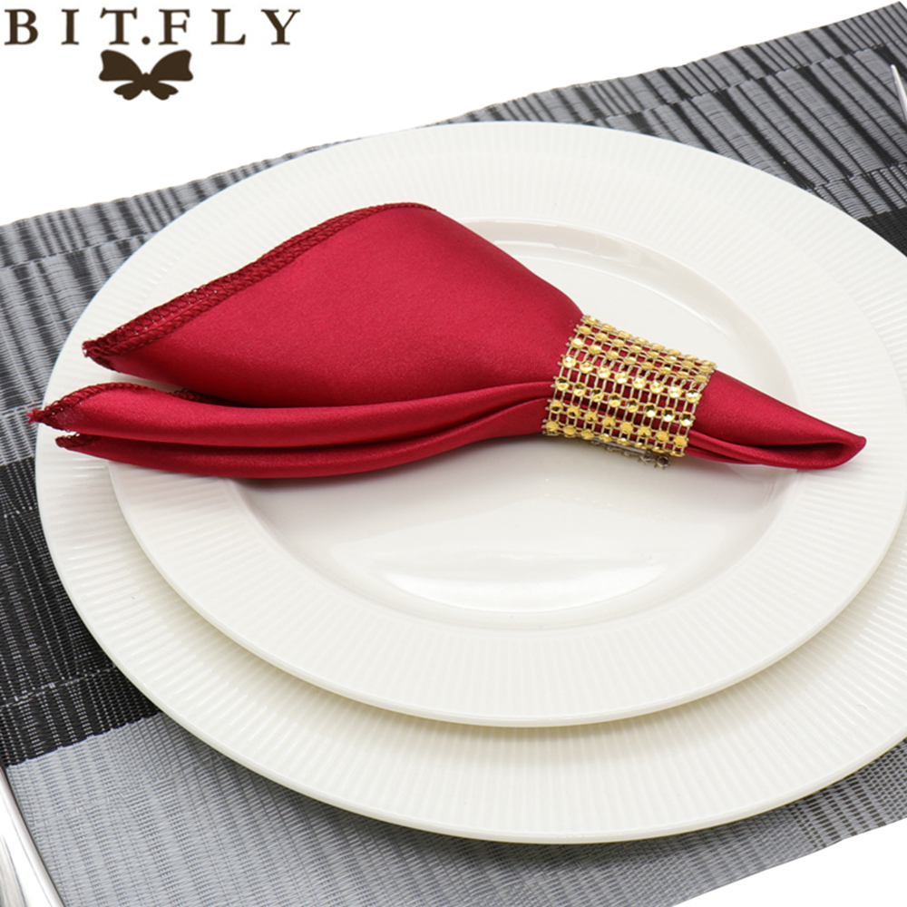 50pcs 30cm Table Napkins cloth Square Satin Fabric Napkin Pocket Handkerchief for Wedding birthday home party Hotel gold white