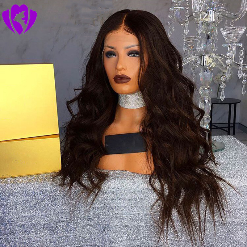 New black/brown/burgundy Body Wave Wig 180% Density Heat Resistant Glueless Synthetic Lace Front Wig With Baby Hair For African American