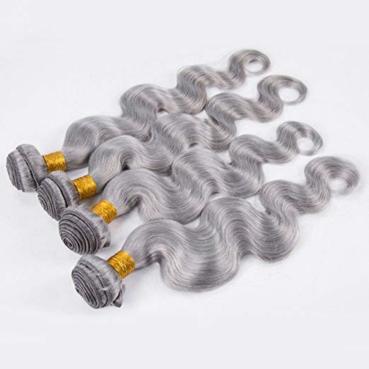 Free shipping Brazilian Body Wave Straight Weaves Grey Color Double Wefts 100g/pc Can be Dyed Human Remy Hair Extensions