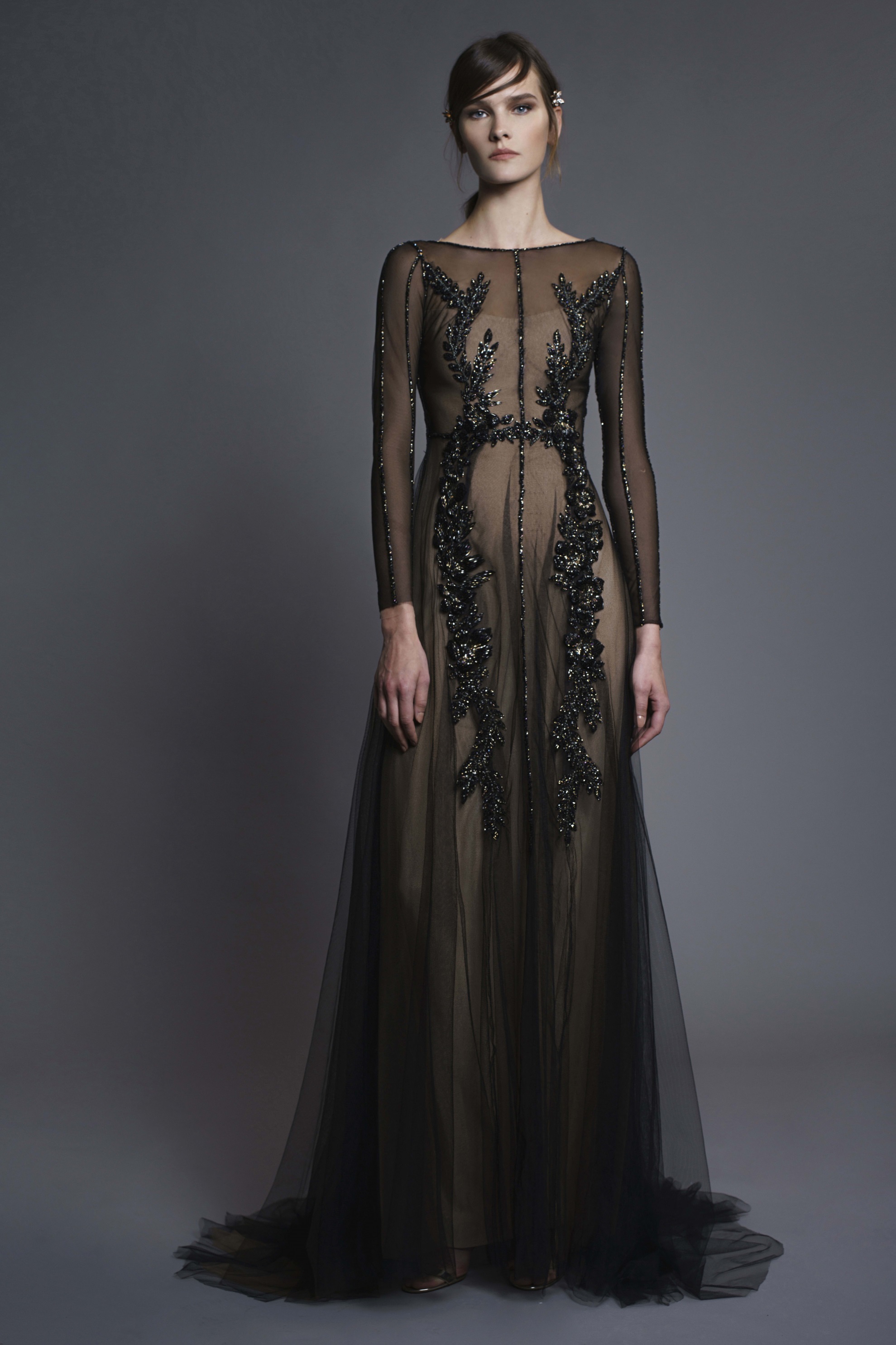 Chana Marelus Black Prom Dresses Long Sleeve Slim Fit 3D Floral Appliques Beaded Illusion Sexy Formal Dress Evening Party Wear Custom Made