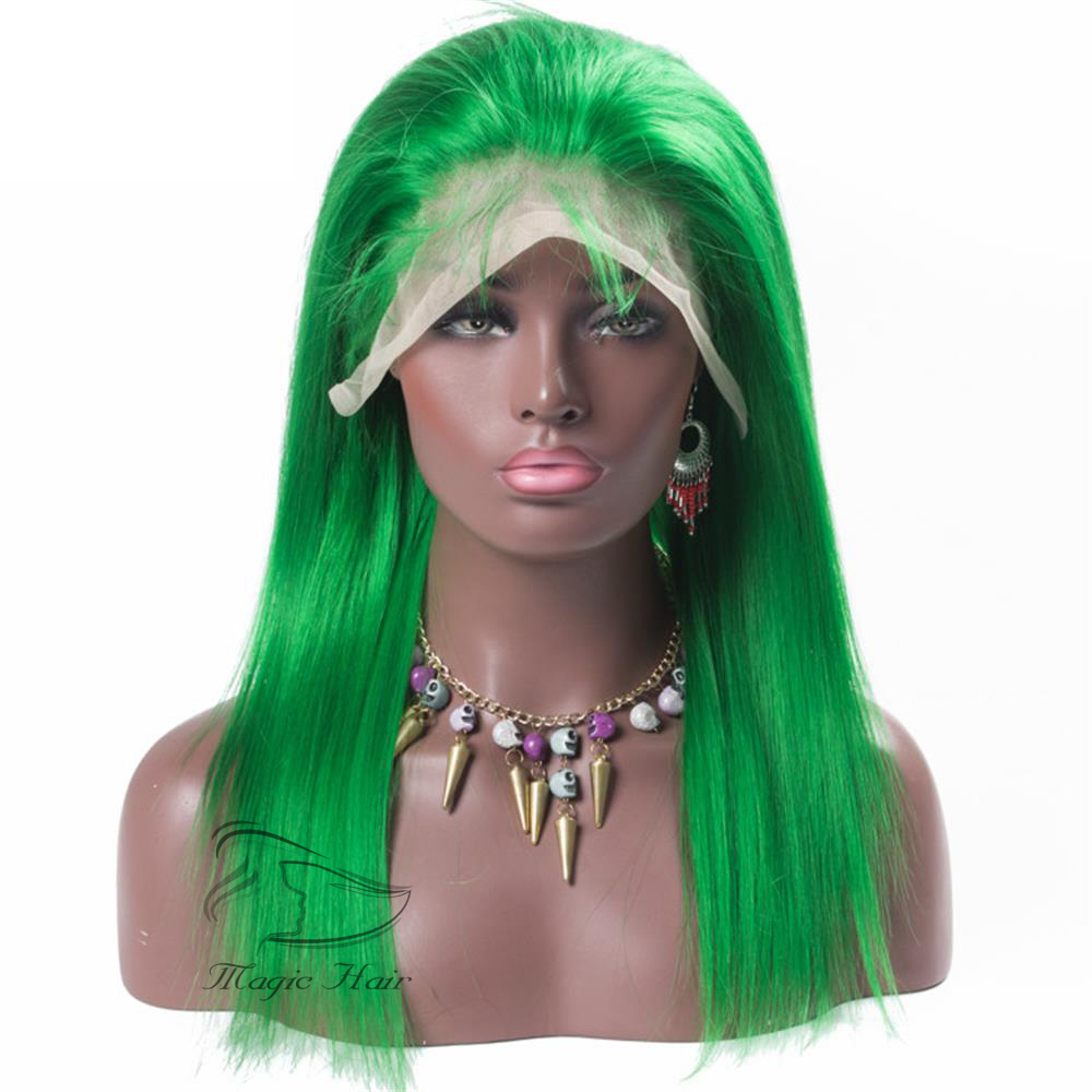 Full Lace Human Hair Wigs Brazilian Green Color wig Straight Thick Glueless Lace Front human hair Wigs With Baby Hair