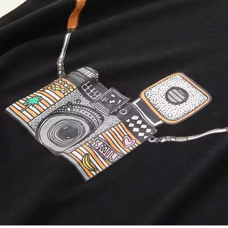 2018 New Fashion T Shirt Women T-Shirt Large Size Summer Simple Camera Printed Long Section of Female Tshirt Large Size