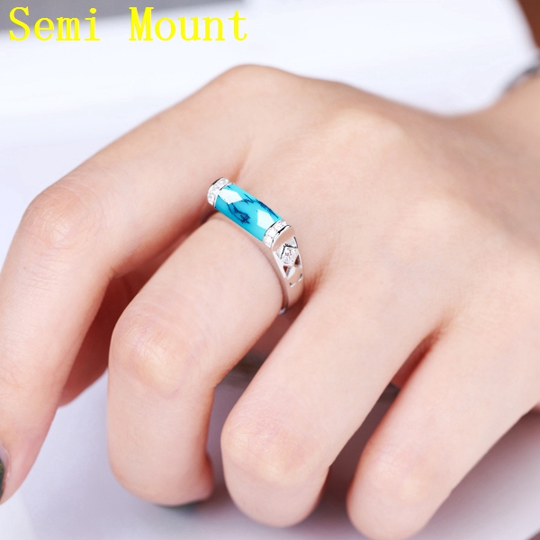 925 Sterling Silver 5x10mm Princess Cabochon Semi Mount Ring for Women Crystal Fine Jewelry Setting DIY Stone