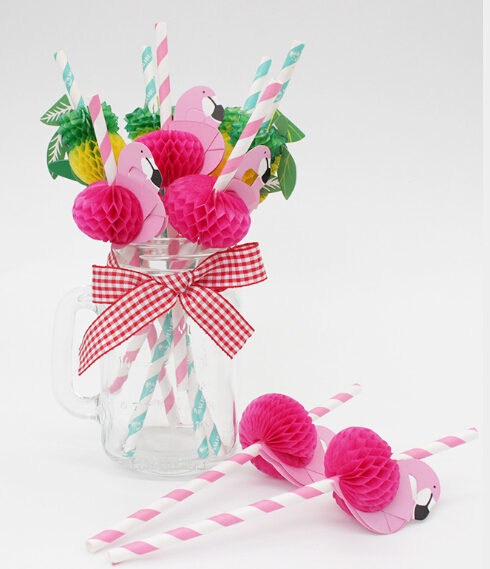 Drinking Straws Hawaii Flamingo Shape Paper 3D Straw Flexible Party Favors Birthday/Wedding/Pool Decor