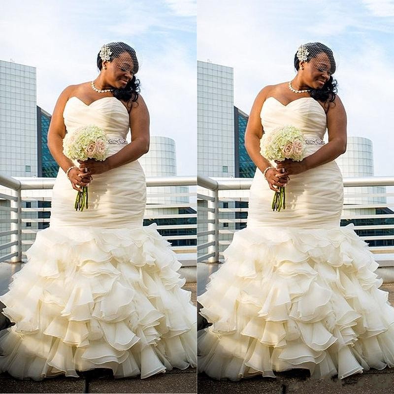 2018 Plus Size Mermaid Wedding Dresses African Sweetheart Ruched Draped Strapless Tiered Skirts Ruffles Dubai Beaded Sashes Bridal Gowns, Ivory
2018 Plus Size Mermaid Wedding Dresses African Sweetheart Ruched Draped Strapless Tiered Skirts Ruffles Dubai Beaded Sashes Bridal Gowns, Ivory