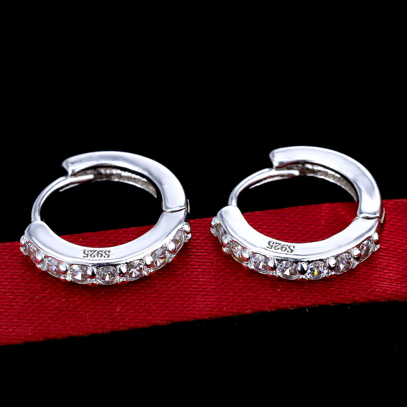 S925 Silver Hoop Earring Full Rhinestone Inlay Earrings Jewelry Classic Fashion for Women Girls Child Gift