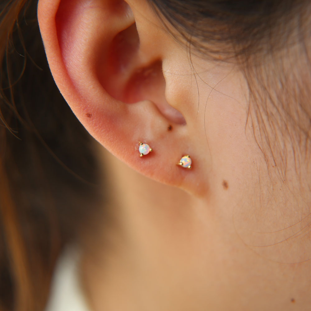 Pink White Blue Fire Opal Stud 2.5mm Mini Stone Prong Setting Single Stone Cute Lovely 925 Sterling Silver Earring