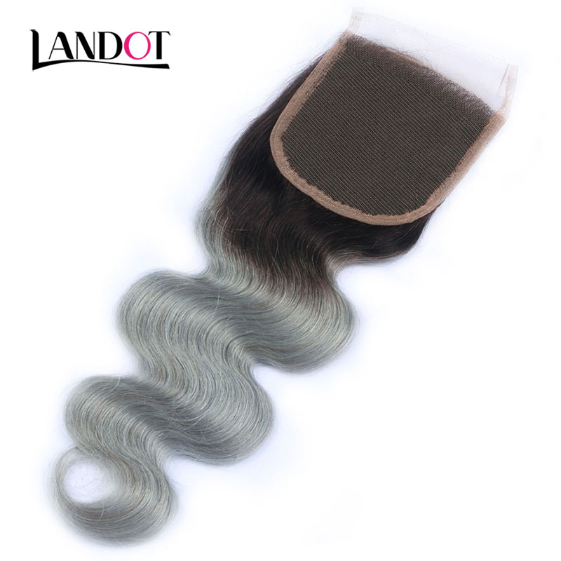 9A Ombre 1B/Grey Brazilian Virgin Human Hair Weaves 4 Bundles With Lace Closures Body Wave Ombre Peruvian Malaysian Indian Hair Extensions