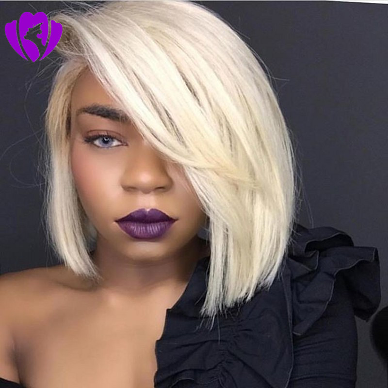 Free shipping Straight Short Blonde Bob wig Middle part Synthetic lace front Wig cosplay heat resistant for Women