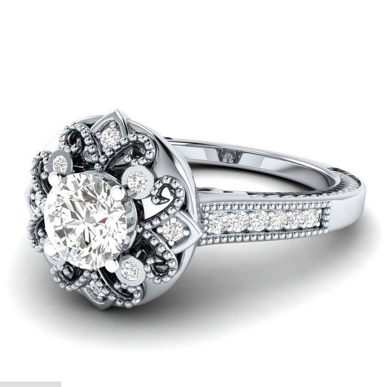 2018 New Arrival Original Desgin Vintage Fashion Jewelry 925 Silver Fill Round Shape Blue Sapphire CZ Dimaond Wedding Band Ring for Women