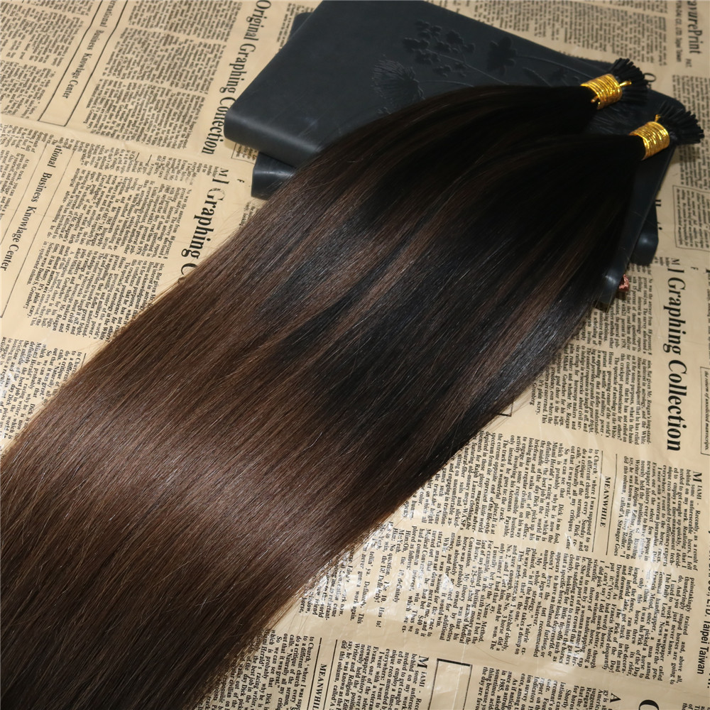 Ombre Human Hair Extensions I Tip Hair Balayage #2 fading to #5 Keratin Tipped Human Hair Extensions Pre Bonded I Tip 1g/str