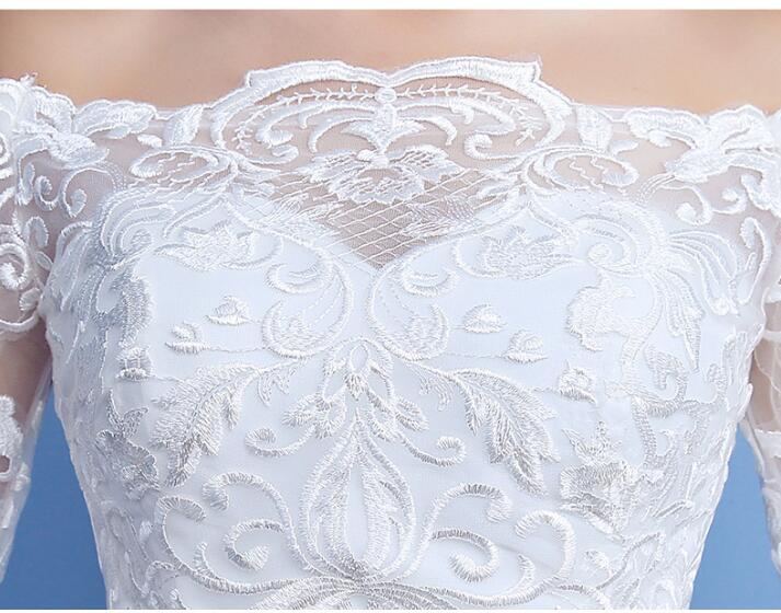 Korean Lace Half Sleeve Boat Neck Wedding Dresses 2018 New Fashion Elegant Princess Appliques Gown Customized Bridal Dress