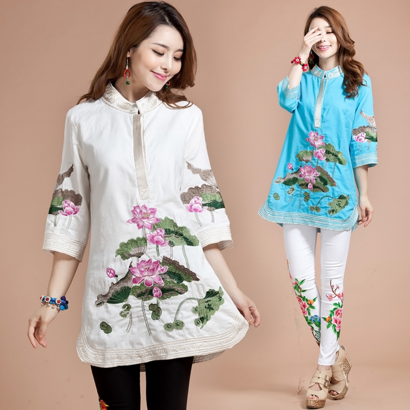 Women Blouse Spring Autumn Fashion Tang Suit Traditional ethnic clothing Mandarin Collar cotton Linen Cheongsam Blouse Chinese Style Top