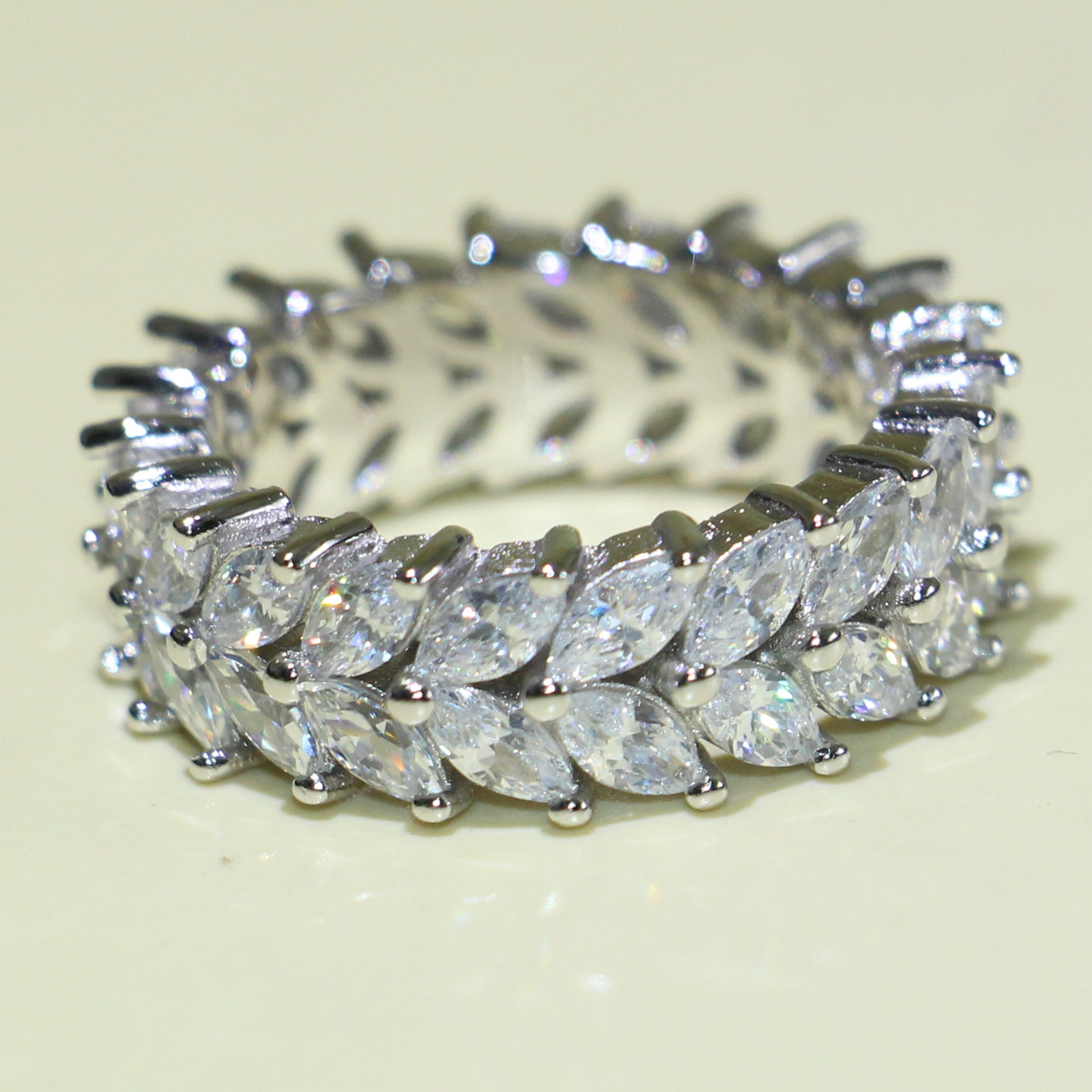 Sterg Sier Marquise White Topaz Dia Wedding Band Ring for Women