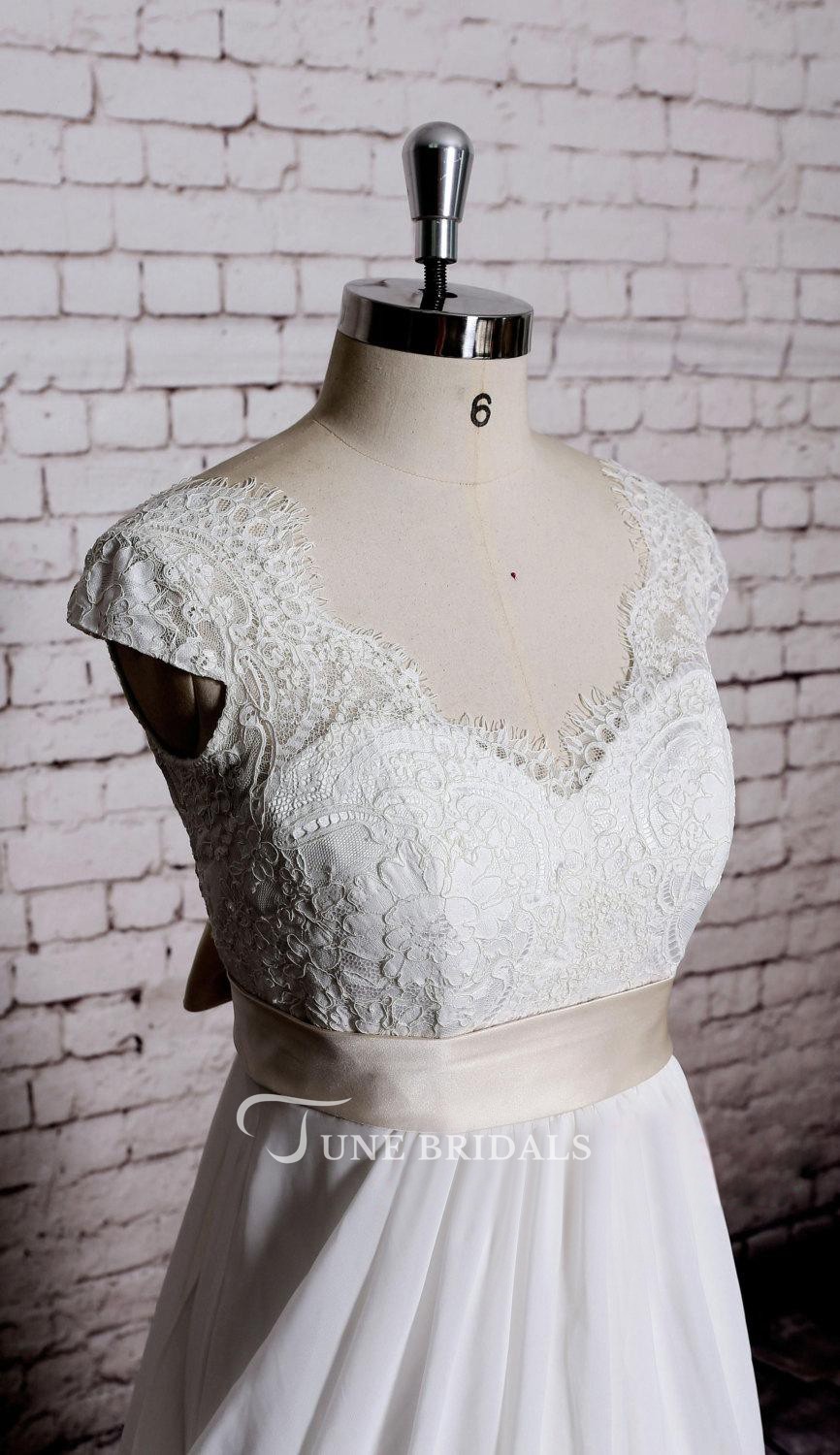 Real Pictures Country Wedding Dresses A e V Neck Chiffon Lace Appliques Ruffles Beach Bridal Gown or Length Plus Size vestido de novia