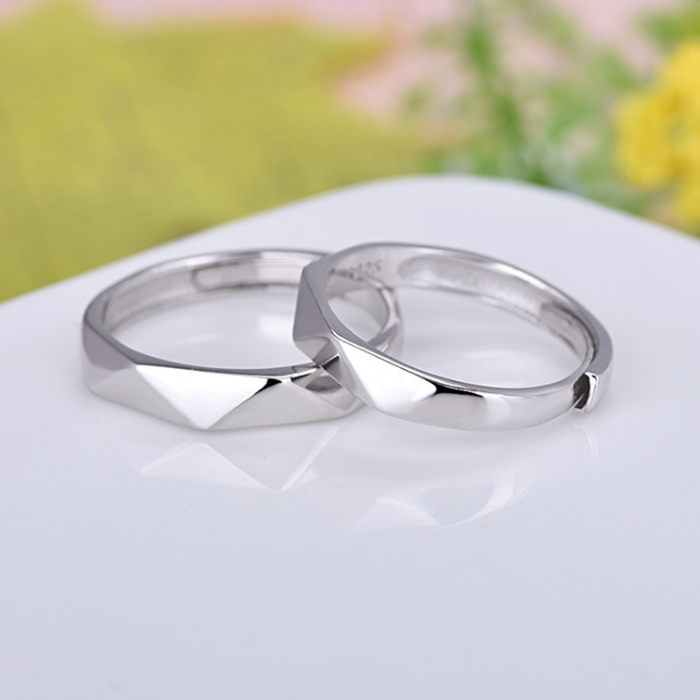 925 Sterling Silver Women Engagement Ring Men Wedding Band Couple Rings Open Adjustable Ring
