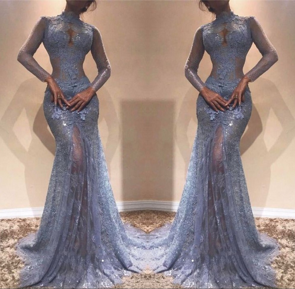 Illusion See Through Lace Evening Gowns Mermaid High Neck Sheer Long Sleeves Appliques Long Party Prom Dress Pageant Vestidos, Brown
Illusion See Through Lace Evening Gowns Mermaid High Neck Sheer Long Sleeves Appliques Long Party Prom Dress Pageant Vestidos, Brown