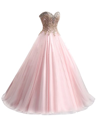 Pink Sweetheart Sweet 16 Ball Gown Quinceanera Dresses Beaded Formal Party Gown