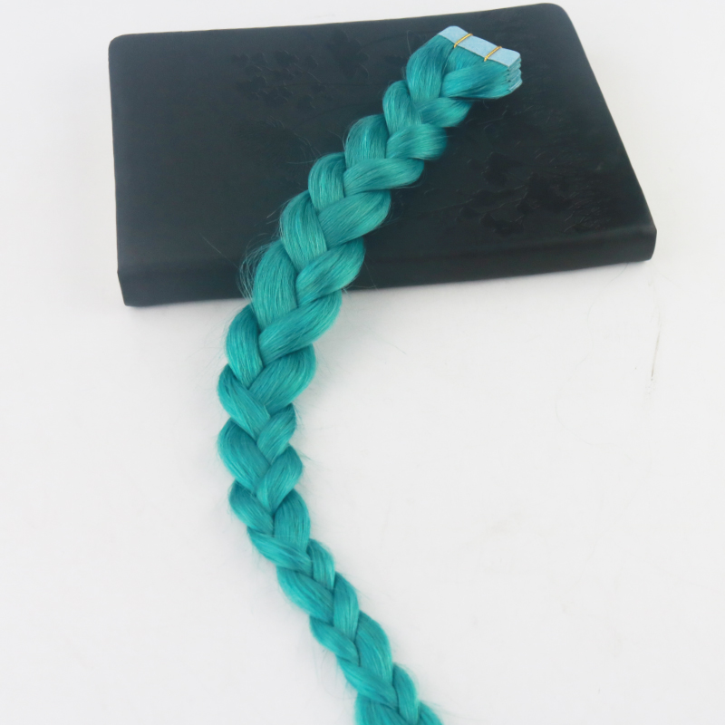 Seamless Tape in Hair Extensions #Teal Green 100% Remy Human Hair Extensions Straight for Fashion Women 40Pcs 100G/Package