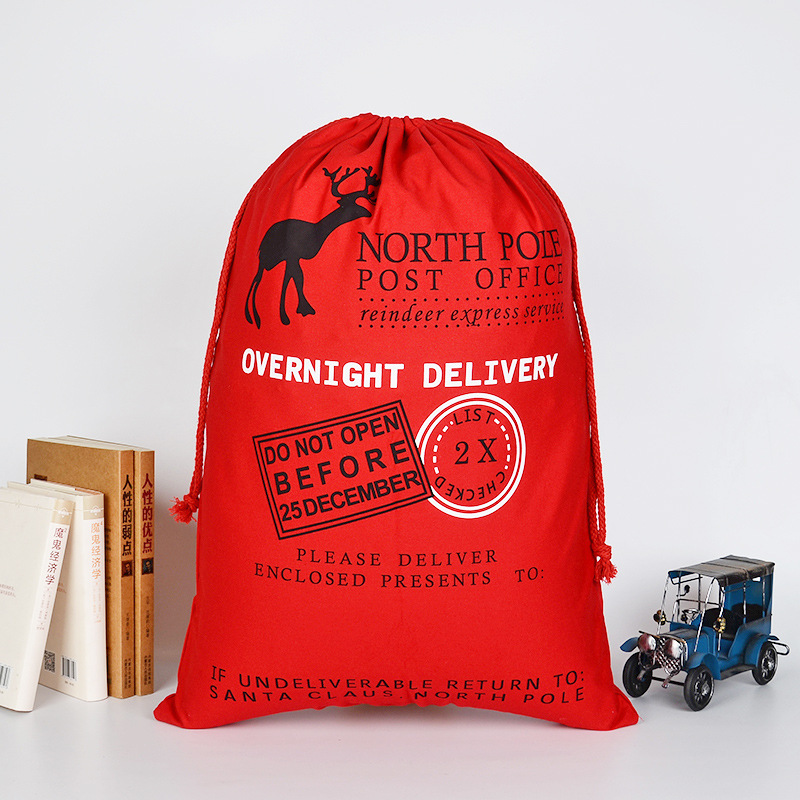 Large Heavy Canvas Santa Sack Drawstring Bag with Reindeer Santa Claus Design for 2024 Christmas Gifts Candy - Linen Cotton Cloth Cartoon Pattern As P