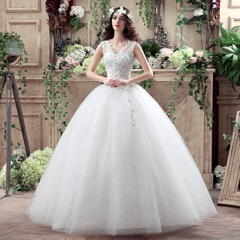 2018 New Arrive Korean Summer Fashionable Cheap Wedding Dress Crystal Plus Size Bridal Gowns Lace Up Dresses vestido de noiva