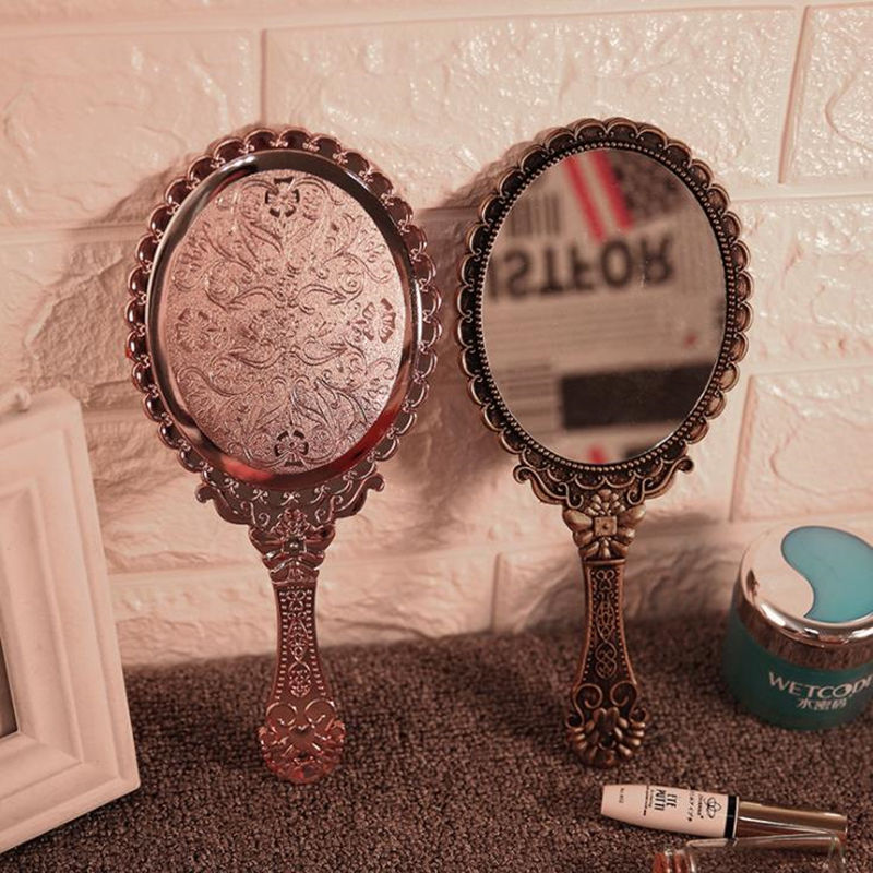 Creative retro pattern handle makeup mirror makeup mirror portable portable lace mirror hand held fast shipping F1290