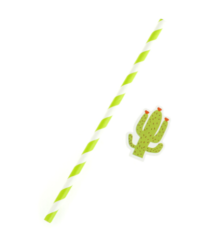Cactus Paper Drinking Straws Disposable Paper Straws Party Supplies With Attach Decor Party Bar Cocktail Drink Card Print 100 pcs